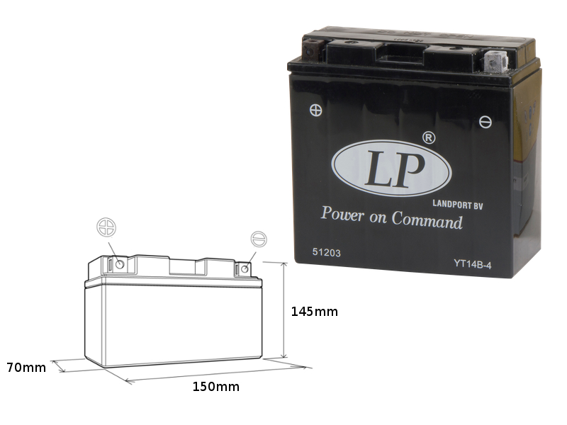 LANDPORT akumulátor YT14B-4 (MS LT14B-4) 12V 12AH 150X69X145 bezúdržbový - (6) (175A) (LANDPORT akumulátor YT14B-4 (MS LT14B-4) 12V 12AH 150X69X145)
